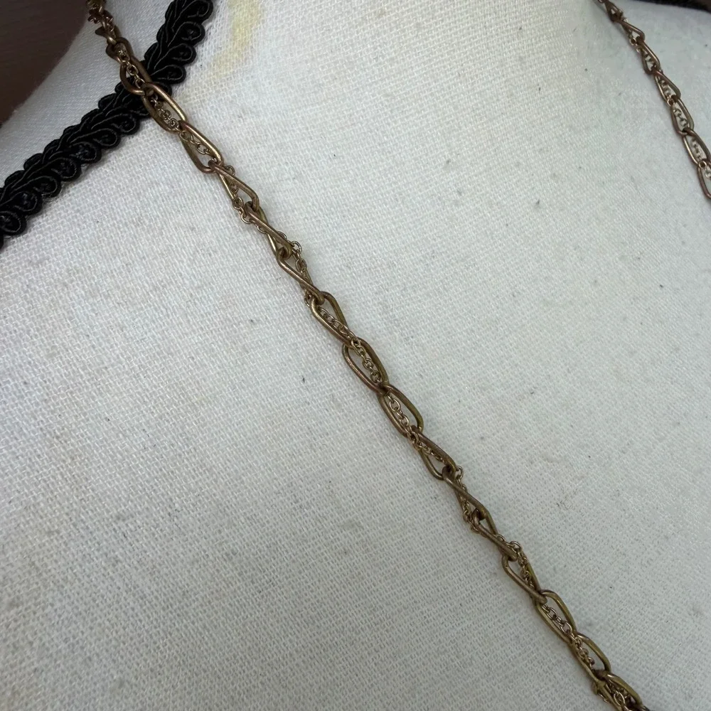 Coldwater Creek Vtg Style Antique Brass Multi Strand Layered Statement Necklace